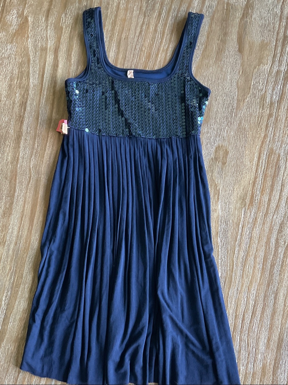 Bailey 44 Navy Sequin Bodice Pleated Formal Dress